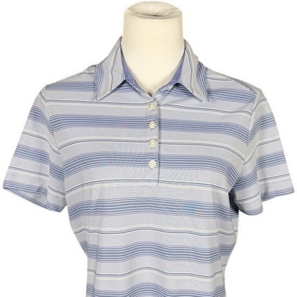 Nike Golf Womens Blue Striped Short Sleeve FIT DRY Polo Shirt Large L 12-14